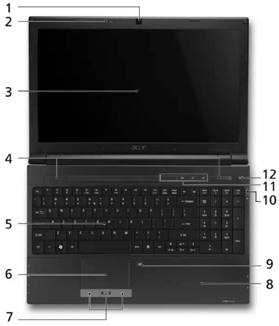 ACER TravelMate 8571 - 俯视图 - 1