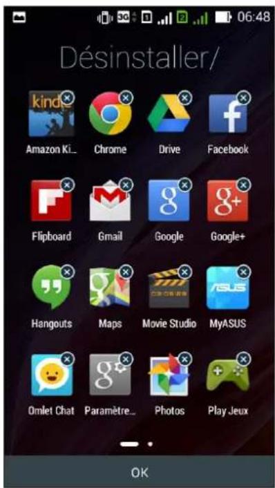 Désinstaller/ kindo Amazon Ki... Chrome Drive Facebook Flipboard Gmail Google Google+ Hangouts Maps Movie Studio MyASUS Omlé Chat Paramètre... Photos Play Jeux OK