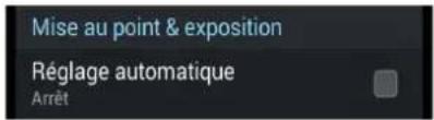 Mise au point & exposition Réglage automatique Arrêt
