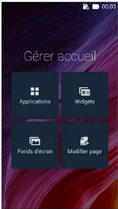 Gérer accueil Applications Widgets Fonds d'écran Modifier page