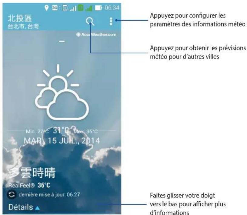 北投區 台北市, 台灣 Acc Weather.com Appuyez pour configurer les paramètres des informations météo Appuyez pour obtenir les prévisions météo pour d'autres villes Min. 27°C 31°C Mex. 35°C MAR. 15 JUL., 2014 多雲時晴 RealFeel® 36°C dernière mise à jour: 06:27 Détails ▲ Faites glisser votre doigt vers le bas pour afficher plus d'informations