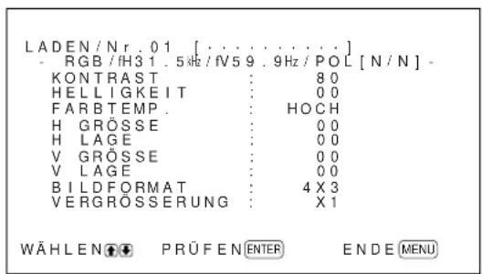 SONY PFM42B2 - Aufrufen der gespeicherten Einstellungen - 1