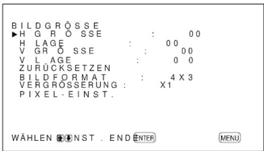 SONY PFM42B2 - Stellen Sie den Cursor () mit den Tasten / auf "BILDGRösSE", und drücken Sie ENTER. Das Menu BILDGRösSE erscheidt auf dem Bildschirm. - 1