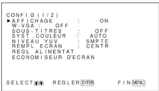 SONY PFM42B2 - Appuyez sur les touches / pour déplacer le curseur () sur "CONFIG" puis appuyez sur ENTER. - 1