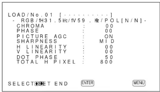 SONY PFM42B2 - Select a memory number (01 to 20) with / and press ENTER. - 1