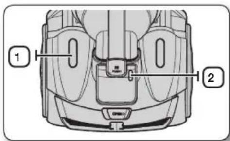 Technical diagram of a car seat assembly with labeled parts 1 and 2