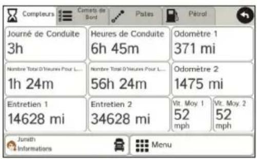 Rand McNally IntelliRoute TND 730 - Affichage des compteurs et carnets de bord - 1