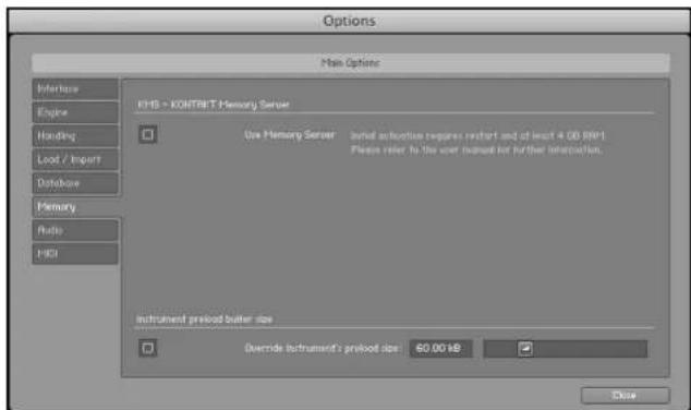 NATIVE INSTRUMENTS Kontakt 4 - Options du KONTAKT Memory Server (seulement pour Mac OS X) - 1