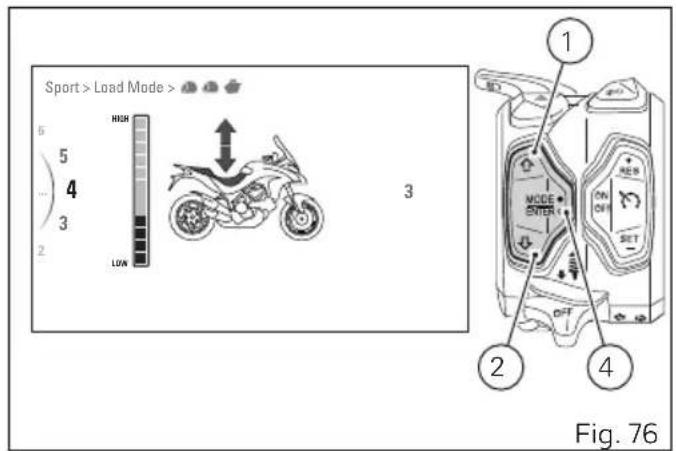 DUCATI Multistrada 1260 Enduro (2020) - Personnalisation du Style de conduite : Assiette de la moto (Load Mode) - 4