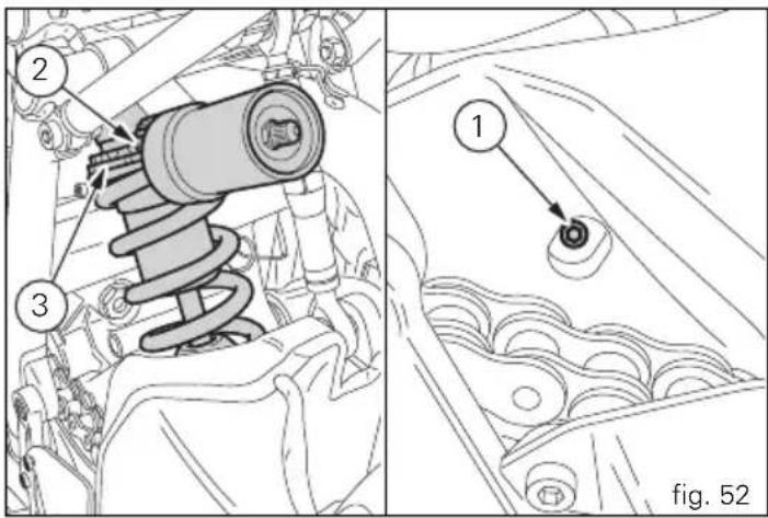 DUCATI 848evo Corse SE (2012) - Éléments de réglage amortisseur arrière (fig. 52) - 1