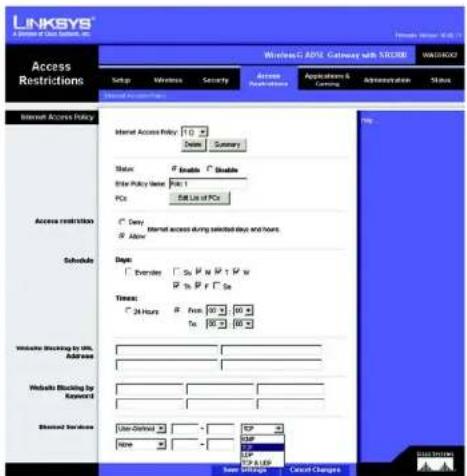 LINKSYS WAG54GX2 - Internet Access Policy - 1