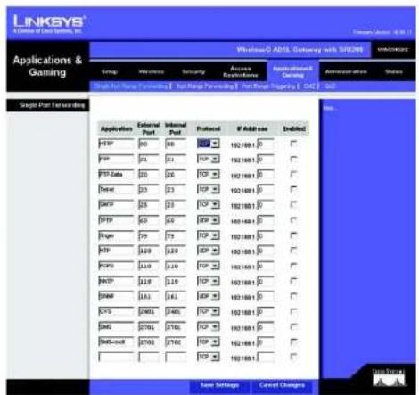 LINKSYS WAG54GX2 - Single Port Forwarding - 1