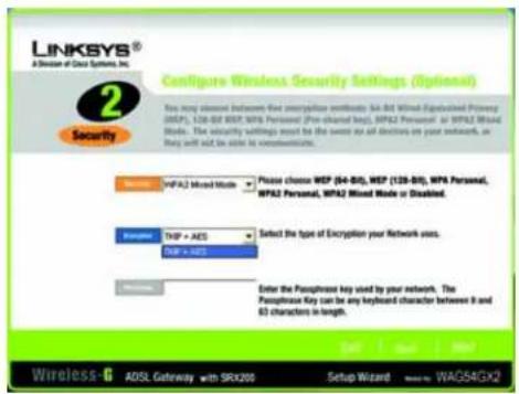 LINKSYS WAG54GX2 - WPA2 Mixed Mode (WPA2 mode mixte) - 1