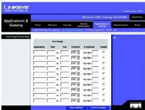 LINKSYS WAG54GX2 - „Port Range Forwarding“ (Weiterleitung an einen Anschlussbereich) - 1
