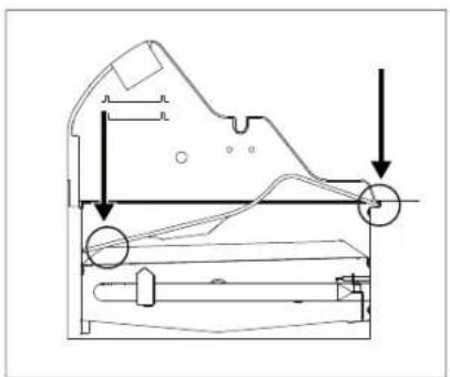 Technical diagram of a mechanical assembly with labeled dimensions and directional arrows indicating movement or force.