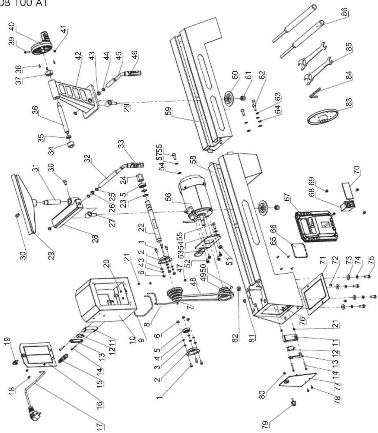 PARKSIDE PDB 100 A1 - Explosionszeichnung • Exploded Drawing Vue éclatee • Explosietekening Vykres sestaveni • Rysunek samorozwijajacy Nakresy explózii - 1