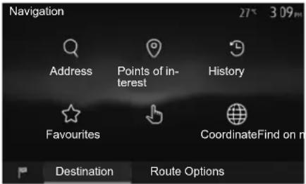 Navigation 27° 3.09m Address Points of in- terest History Favourites CoordinateFind on m Destination Route Options