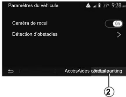 Paramètres du véhicule Caméra de recul On Détection d'obstacles AccèsAides car/ast Parking