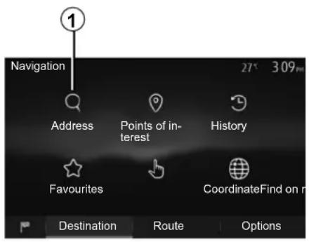 Navigation 27° 3.09pm Address Points of in- terest History Favourites CoordinateFind on r Destination Route Options