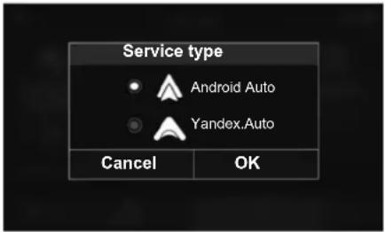 Service type Android Auto Yandex.Auto Cancel OK