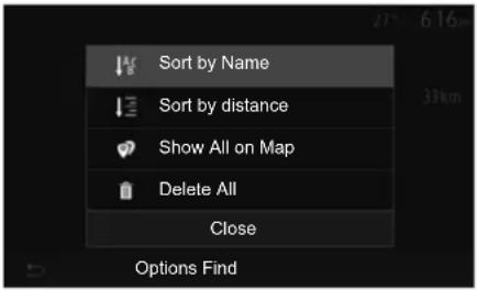 Sort by Name Sort by distance Show All on Map Delete All Close Options Find