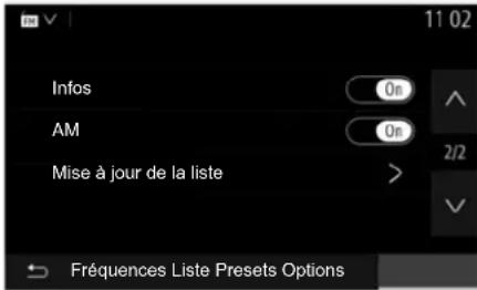 11 02 Infos Am Mise à jour de la liste Fréquences Liste Presets Options