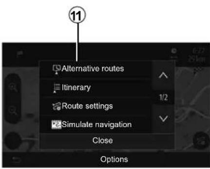11 Alternative routes Itinerary Route settings Simulate navigation Close Options