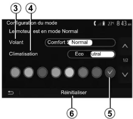 Configuration du mode Lermoteur est en mode Normal Volant Comfort S Normal Climatisation Eco neutral Réinitialiser ③ ④ ⑤ ⑥