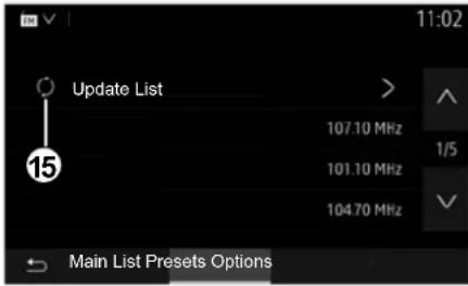 Update List 107.10 MHz 101.10 MHz 104.70 MHz Main List Presets Options