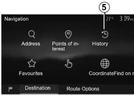 Navigation Address Points of in- terest History Favourites CoordinateFind on n Destination Route Options