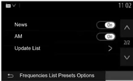 11 02 News AM Update List Frequencies List Presets Options