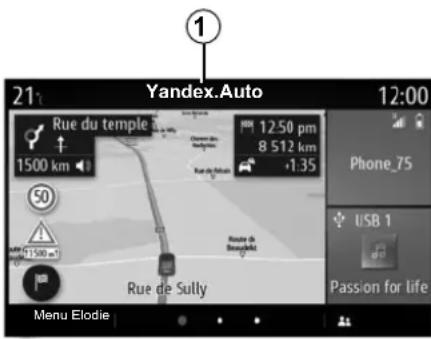 Yandex.Auto 12:00 Rue du temple 1500 km 12:50 pm 8 512 km +1.35 Phone_75 USB 1 Passion for life Menu Elodie Rue de Sully