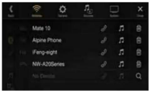 ALPINE X903DDU8 - Appuyez sur la touche [♪] (Audio) ou [♪] (Mains-libres) correspondant au périphérique que vous souhaitez connecter depuis la liste des périphériques jumelés. - 1