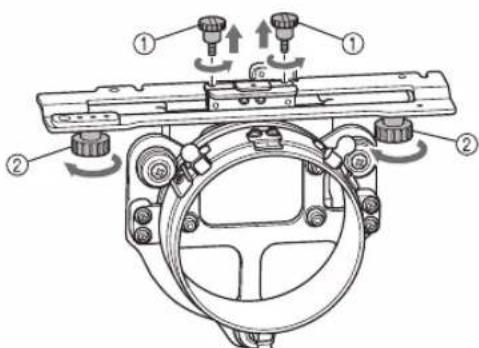 BABY LOCK Array - Remove the two upper thumb screws of the cap frame driver, and then loosen the two lower thumb screws. - 1