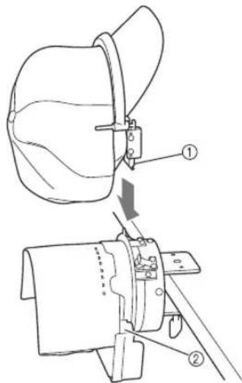 BABY LOCK Array - Extraiga el protector contra sudor de la gorra y colóquelo entre la patilla y el accesorio a cada lado del bastidor superior. - 2
