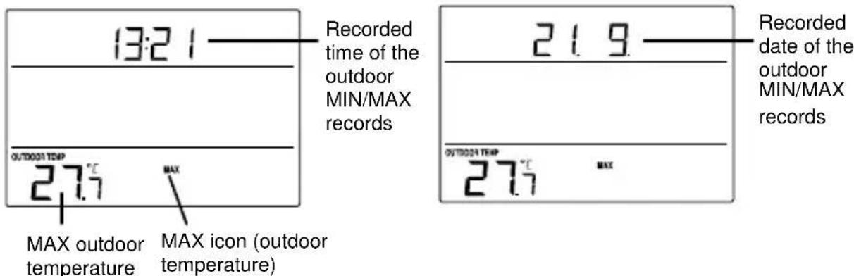 TECHNOLINE WS 9273 - TO VIEW THE MIN/MAX TEMPERATURE DATA - 1