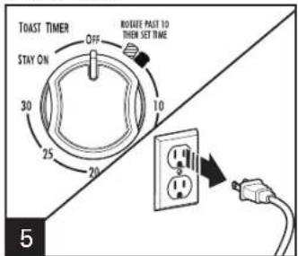 TOAST TIMER STAY ON OFF ROGUEE PAST TO THEN SET TIME 30 10 25 20 5