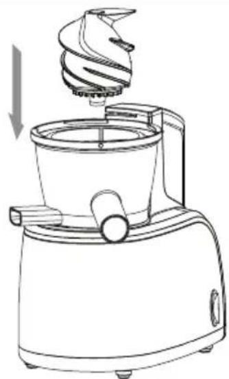 Melchioni Vega - Setzen Sie den so zusammengebauten Quetschzylinder und Korb in den Saftbecher ein - 1