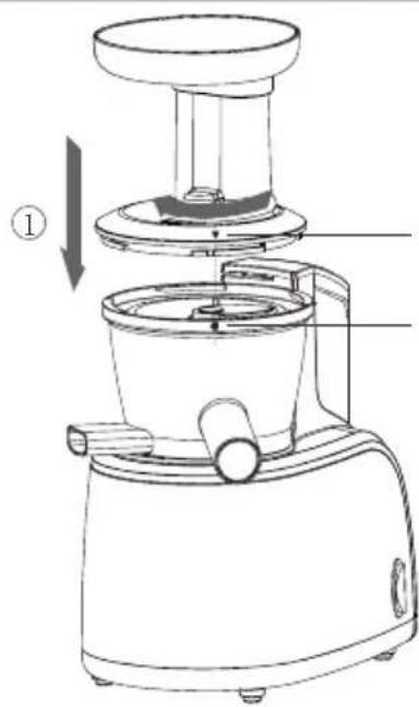 Melchioni Vega - Setzen Sie den so zusammengebauten Quetschzylinder und Korb in den Saftbecher ein - 2