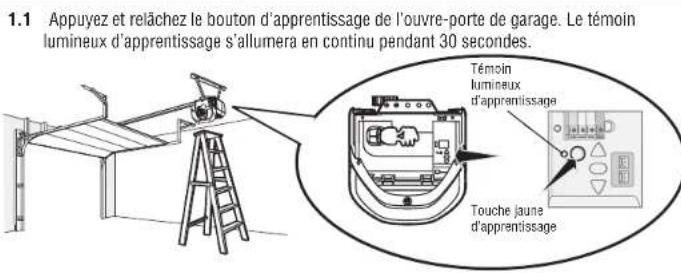 CHAMBERLAIN 050DCTBFMC - Programmation d'une telecommande à l'aide du bouton d'apprentissage - 1