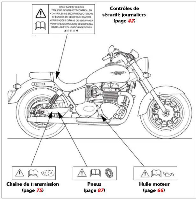TRIUMPH Speedmaster (2014) - Emplacements des étiquettes d'avertissement – America, America LT et Speedmaster - 1