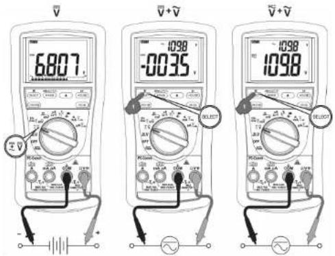 Metrel MD 9040 - Fonctions dc+acv+acv (uniquement pour MD 9050) DCV, dcv+acv - 1