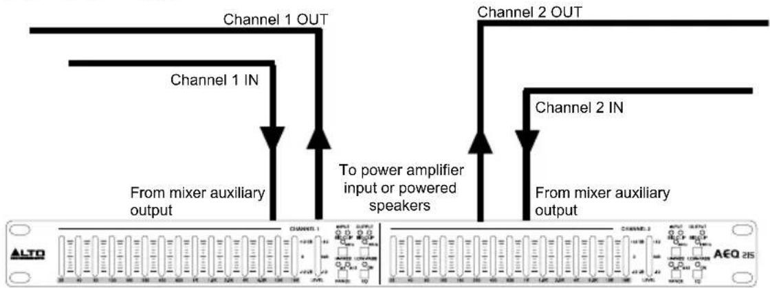 ALTO AEQ215 - Connecting the AEQ215 from Mixer auxiliary outputs ("In-Line") - 1