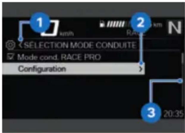 BMW S 1000 RR (2022) - Indications d'utilisation dans les sous-menus - 1