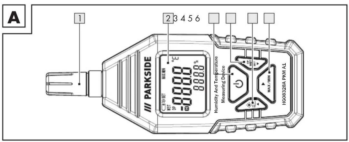 PARKSIDE HG08328A - VOCHTIGHEIDS- EN TEMPERATUURMETER - 1