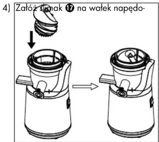 4) Zatoż slimak 17 na wałek napędo-