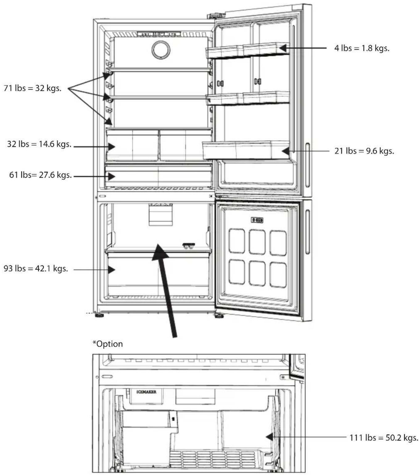BLOMBERG BRFB21622SS - Limitación del peso de los estantes del refrigerador - 1