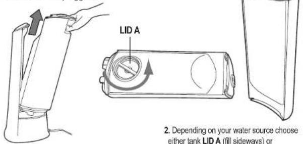 LID A 2. Depending on your water source choose either tank LID A (fill sideways) or