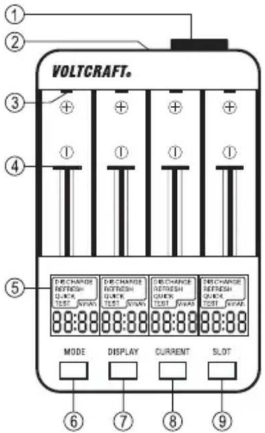 VOLTCRAFT IPC3 for cylindrical cells Liio - OMSCHRIJVING VAN DE ONDERDELEN - 1