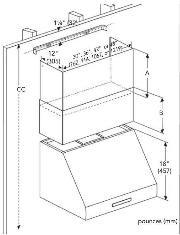 THERMADOR DC3089W - Fixation de l'extension telescopique pour hotte murale Thermador Professional - 2